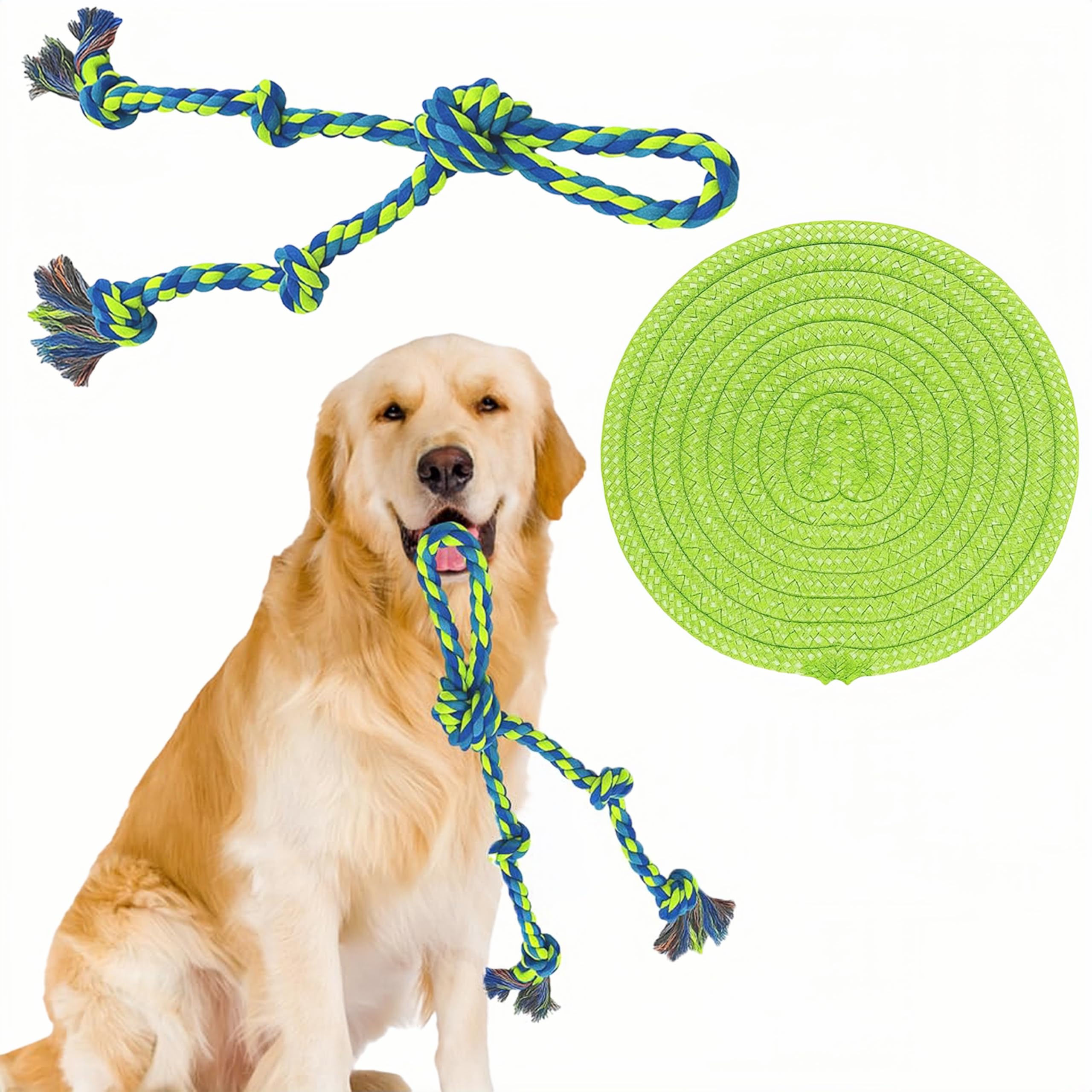 KBCYRT 2 Pack dog rope toy,rope dog toy,dog toys,The set includes dog rope toy and frisbee for Teeth Cleaning and Outdoor Play