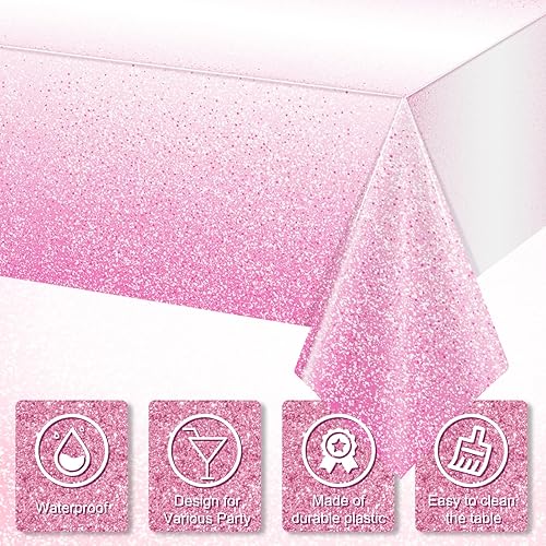 Miniatura 3 de Paquete de 6 manteles de plástico color rosa degradado para fiestas, manteles desechables de color rosa pastel degradado para mesas rectangulares,