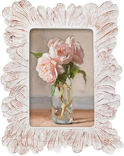 Marcos de fotos vintage blancos para pared y mesa, marcos de fotos antiguos pequeños de 4 x 6 pulgadas con diseño floral adornado, estilo pintado a