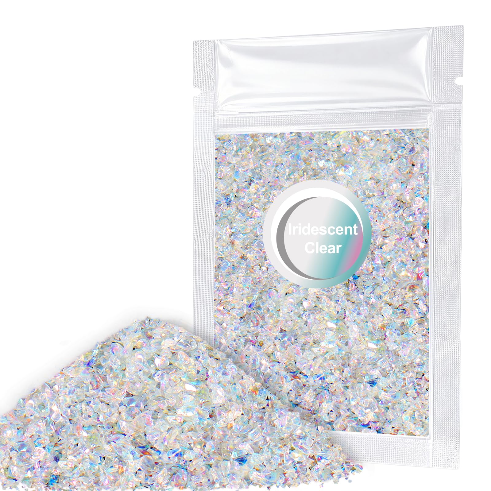 Matio 1.8oz/ 50g Iridescent Crushed Glass,Iridescent Clear