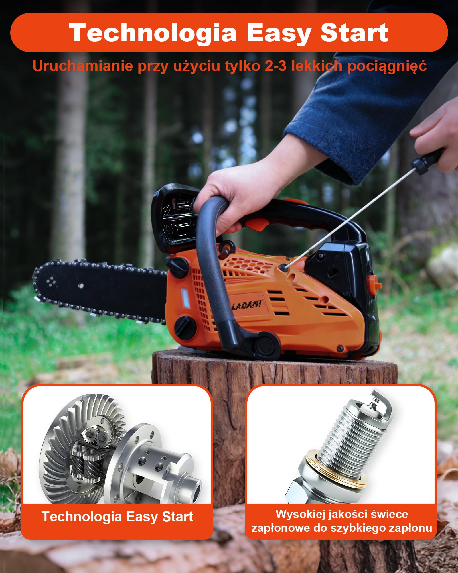Benzynowa piła łańcuchowa 25CC, 2-suwowa piła łańcuchowa, 12" i 14", 2 łańcuchy, przenośna piła łańcuchowa, wyłącznik bezpieczeństwa. Piła spalinowa do pielęgnacji drzew do sekatorów, cięcia