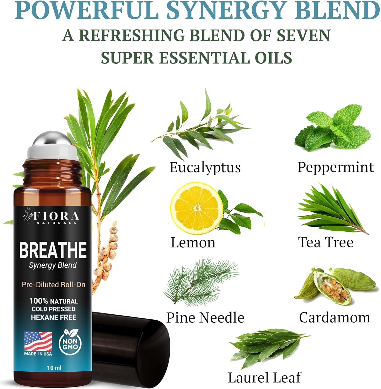 Fiora Naturals Breathe Essential Oil Roll-On Blend - 100% Pure Eucalyptus, Peppermint & Tea Tree Oil Aromatherapy Blend. Therapeutic-Grade - Image 3