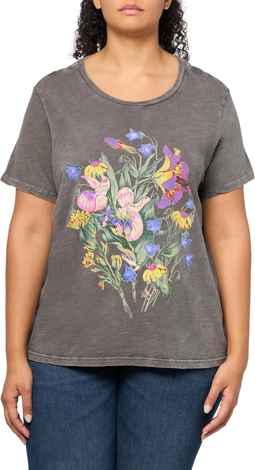 Lucky Brand Womens Faded Neon Floral Classic Crew