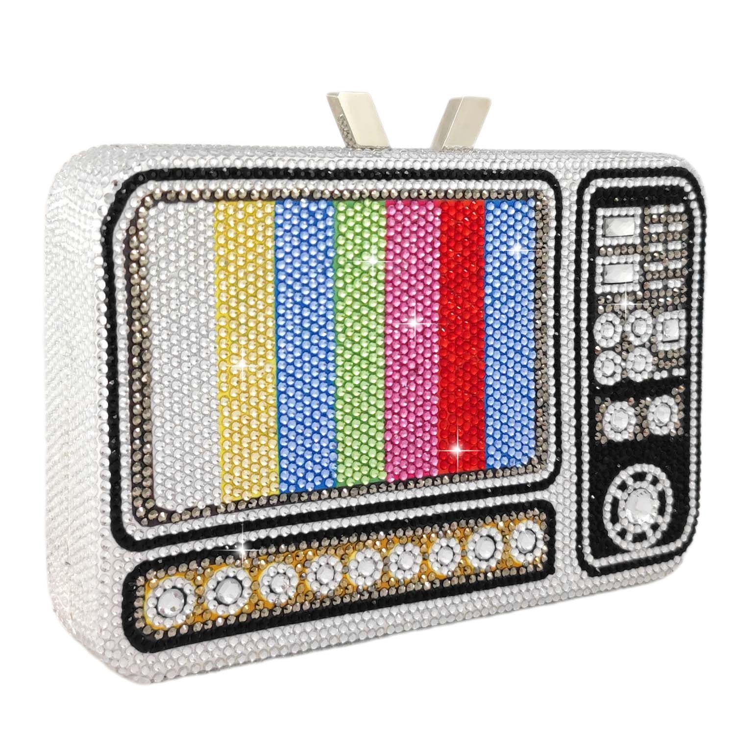 Retro Crystal Clutch Purses for Women Luxury Rhinestone Evening Bag Novelty Formal Party Clutch Handbag,Mini, Television Tv, Small