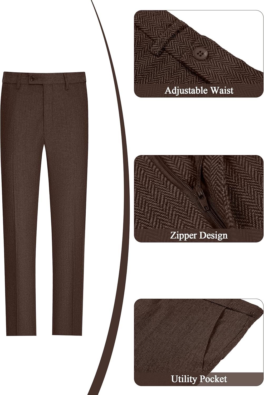 Tweed Herringbone Suit for Men Wool Suits Retro Mens 3 Piece Slim Fit Blazer Jacket Vest Pants Tuxedo Set for Groomsmen Prom - Image 7