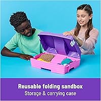 Vista 4 de Kinetic Sand, Juego de palacio de sirena con caja de arena plegable de 0,93 kg de arena de juego (morado neón, verde azulado brillante y playa)