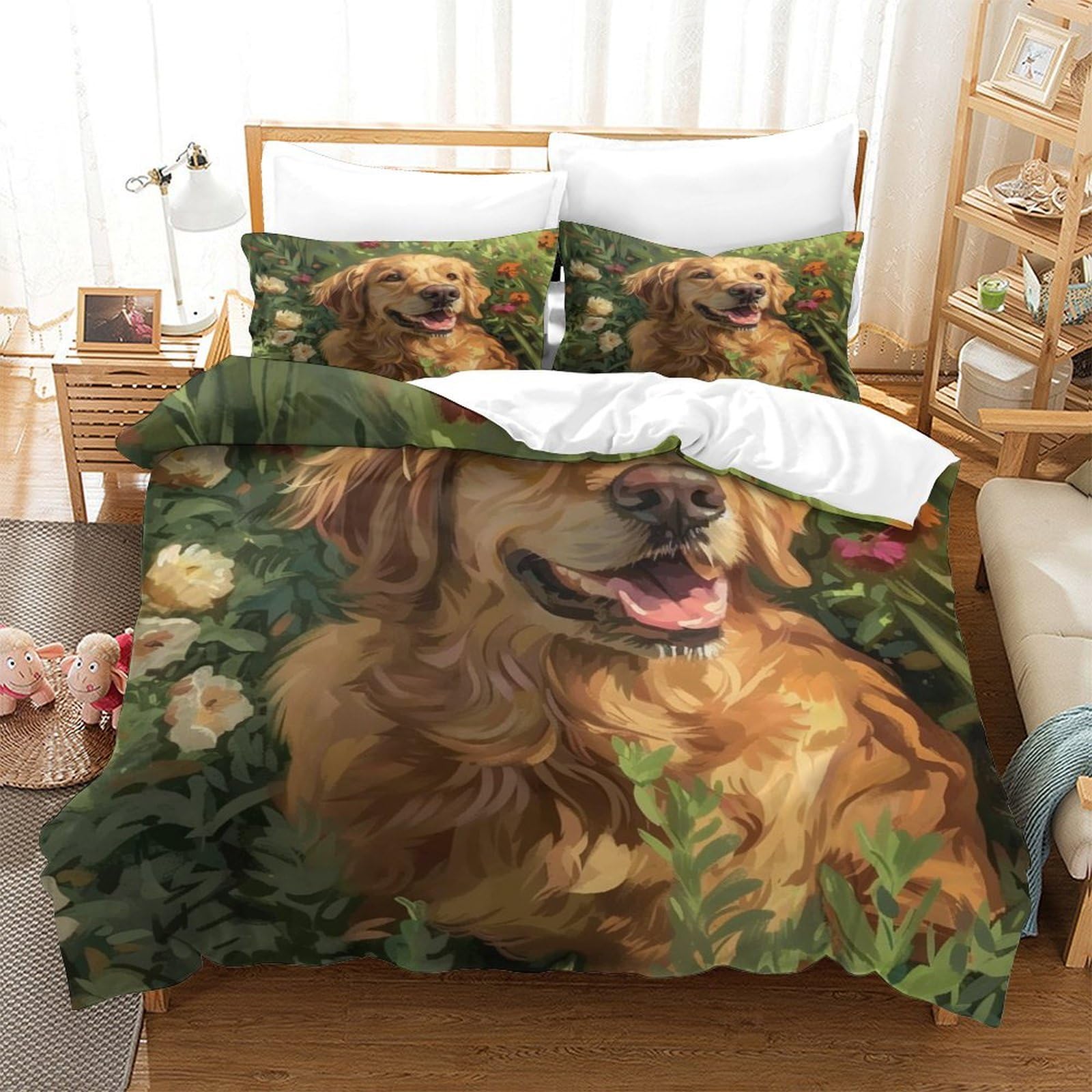 Housse de couette 3D chien respirante et super douce 3 pièces 140x200 microfibre anti-plis