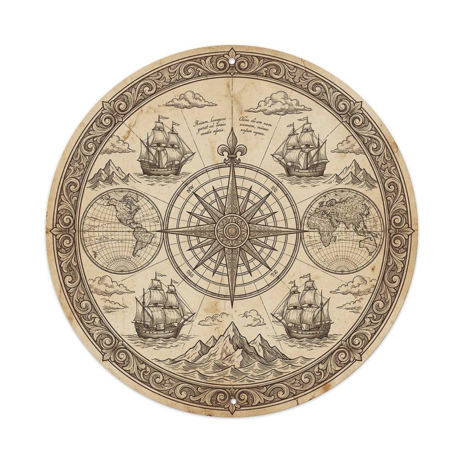 Vintage Nautical Compass World Map Roamer Legacy Metal Tin Sign