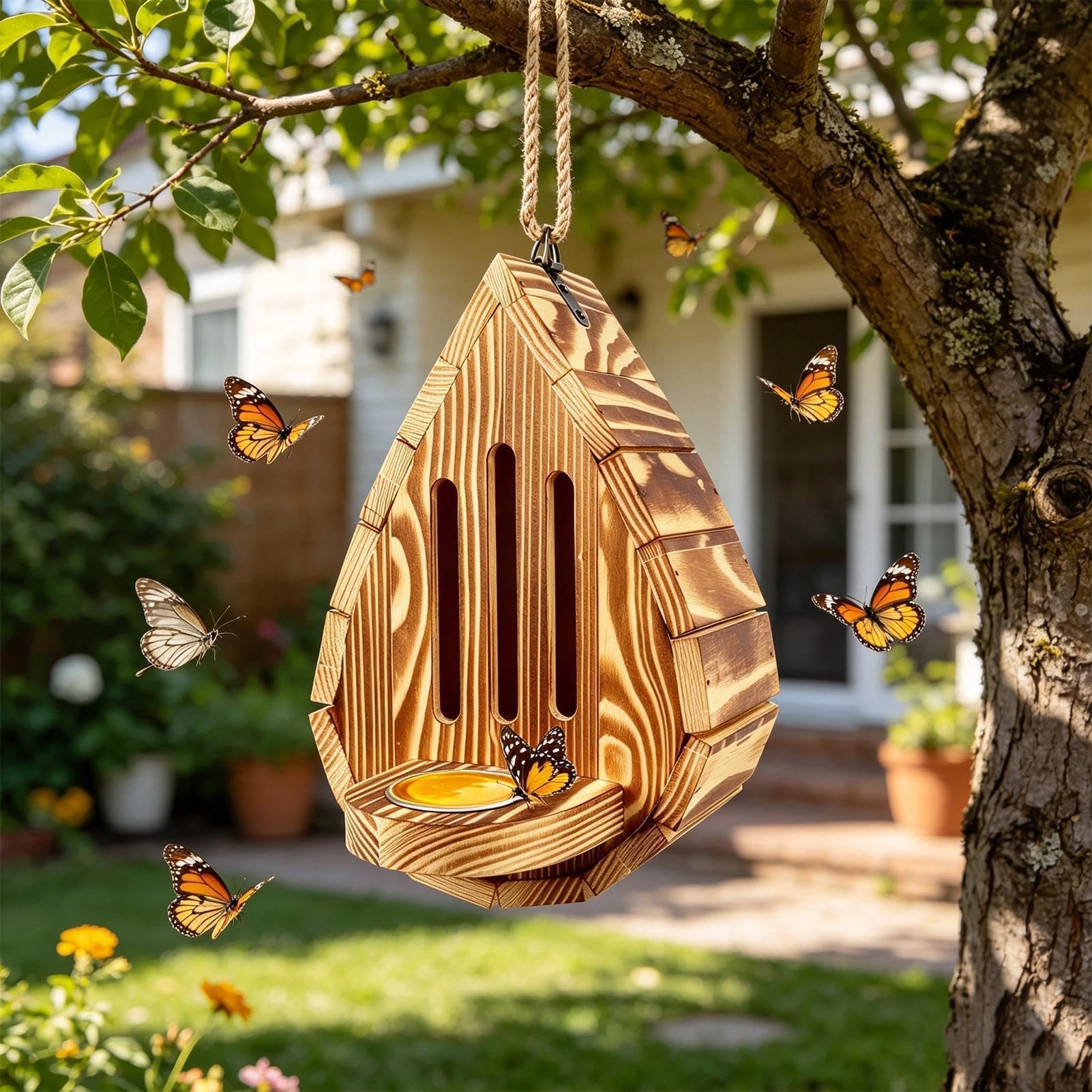 Maison papillon avec mangeoire pour attirer les insectes et protéger les fleurs