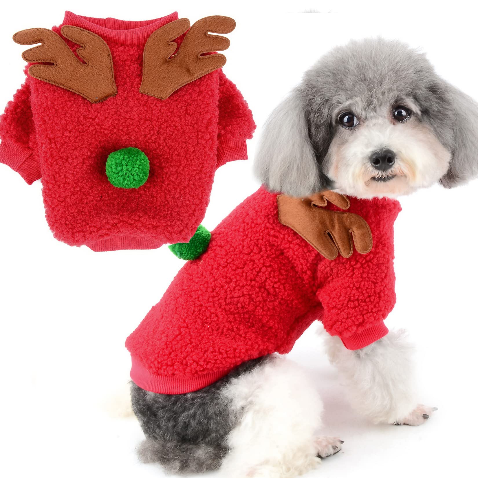 Zunea Small Dog Christmas Sweater Winter Coat Warm Fleece Puppy Xmas Clothes Cute Deer Pullover Jumper Pet Girls Boys Jacket Clothing Outfits Cold Weather Chihuahua Apparel Red S