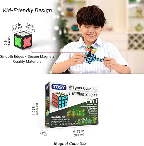 Miniatura 9 de TOSY Cubo magnético 3x3 – 30 bloques, 240 imanes, regalos de cumpleaños de Pascua para niños, multiuso: bloques de construcción creativos, spinner
