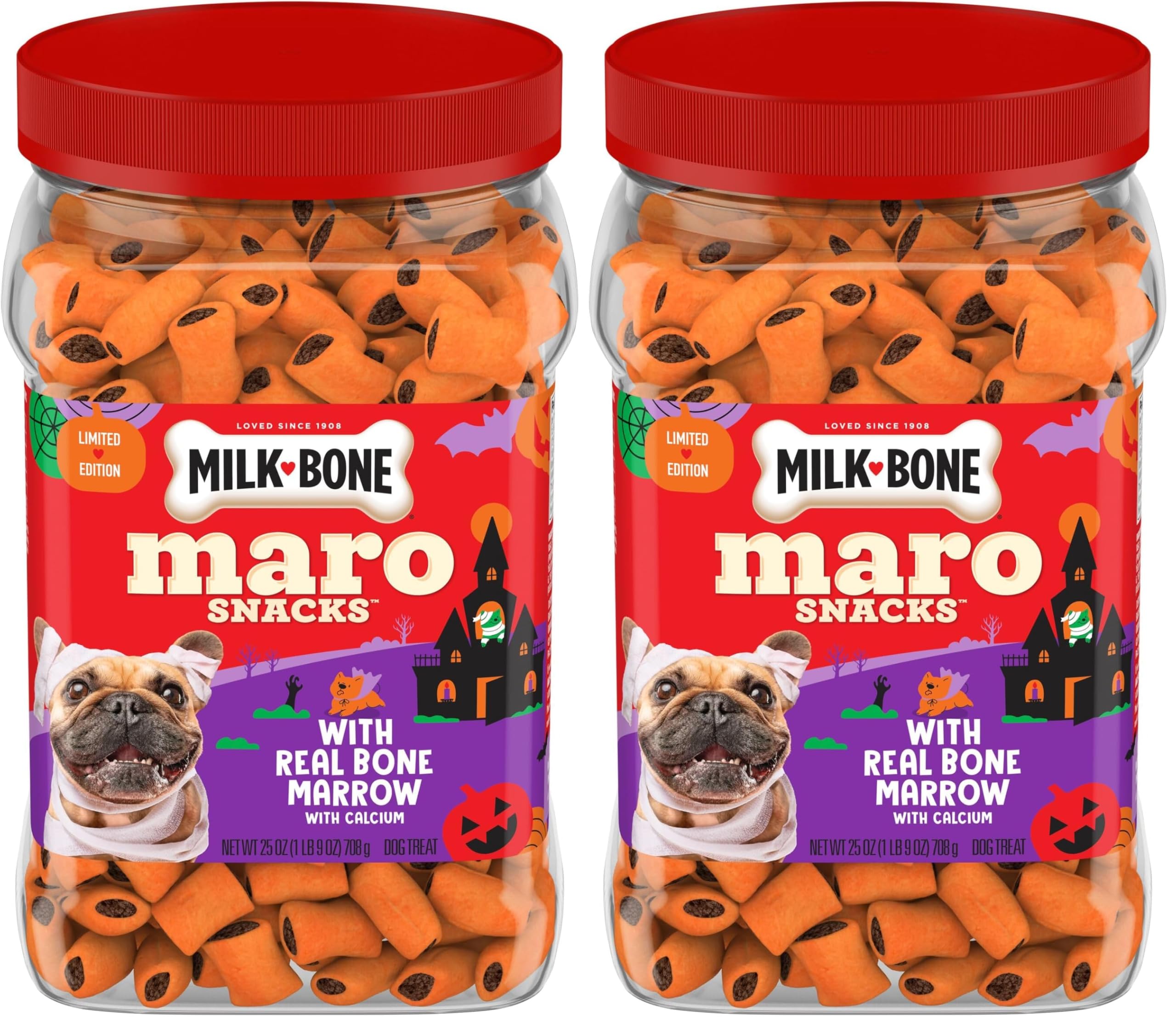 Milk-Bone MaroSnacks Dog Snacks, Halloween Dog Treats, 25 oz. Canister (Pack of 2)