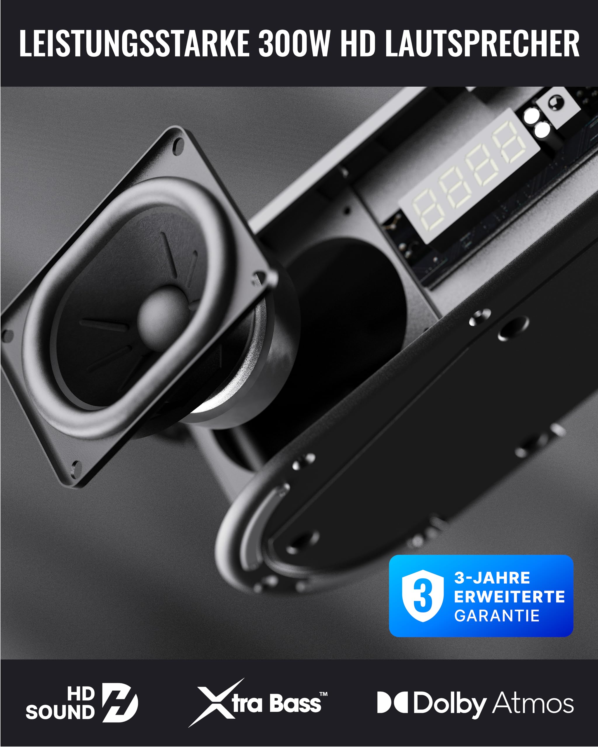 MAJORITY Bowfell Halo Atmos Soundbar für TV Geräte | 300W Lautsprecher für Fernseher mit Subwoofer | 5.1 Dolby Atmos Heimkino Surround Sound System mit HDMI eARC | Mini Sound Bar PC Bluetooth