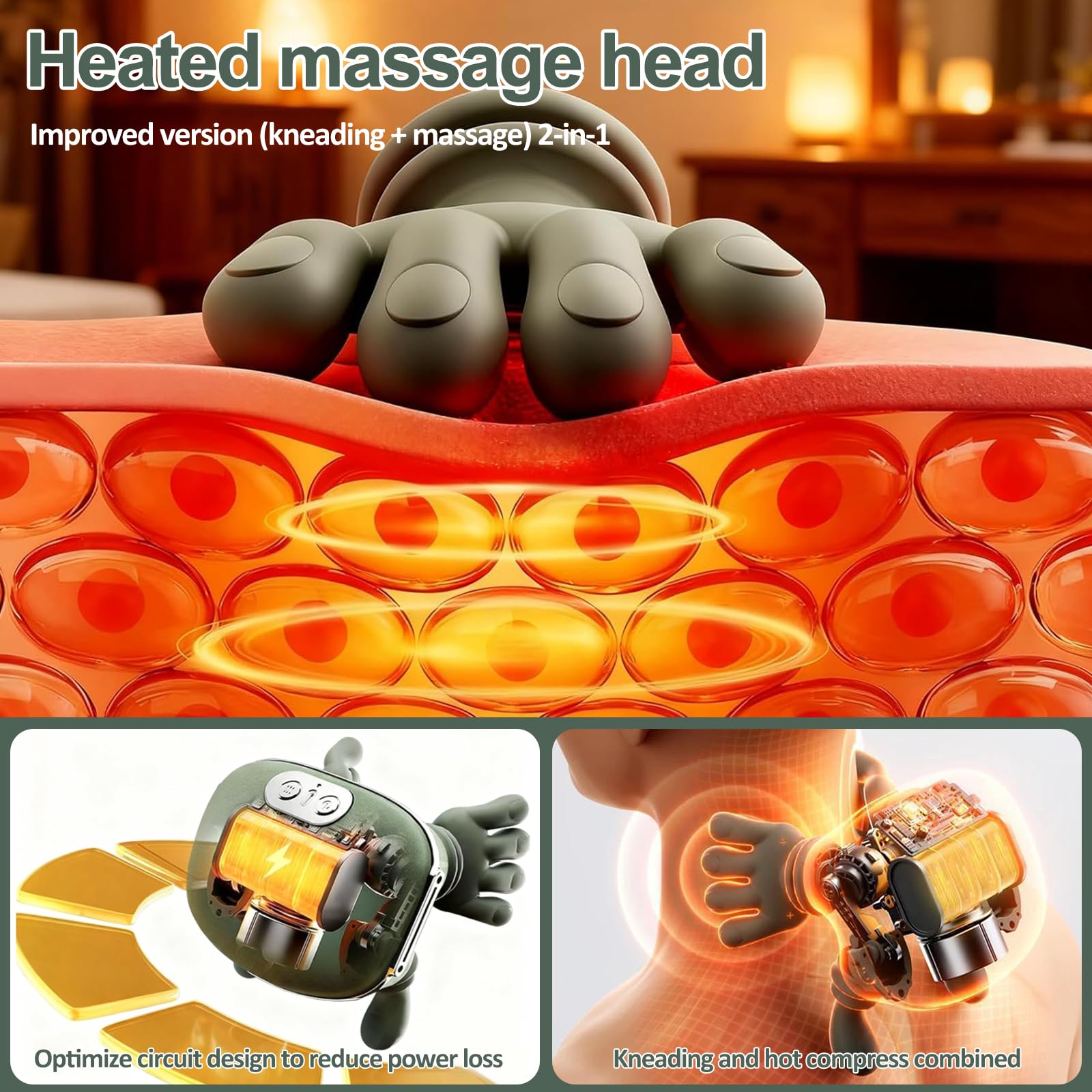 Massagegerät, 4D Nackenmassagegerät mit Wärme, Elektrisches Schulter massagegerät, 3 Massagegrade & 2 Temperaturstufen, Lindert Muskelverspannungen und Ermüdung, für Zuhause, BüRo, Reisen