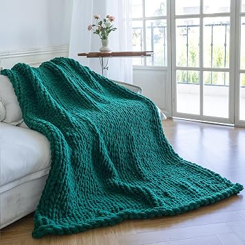 Chunky Knit Throw Blanket for Couch,60X80 Inches Green
