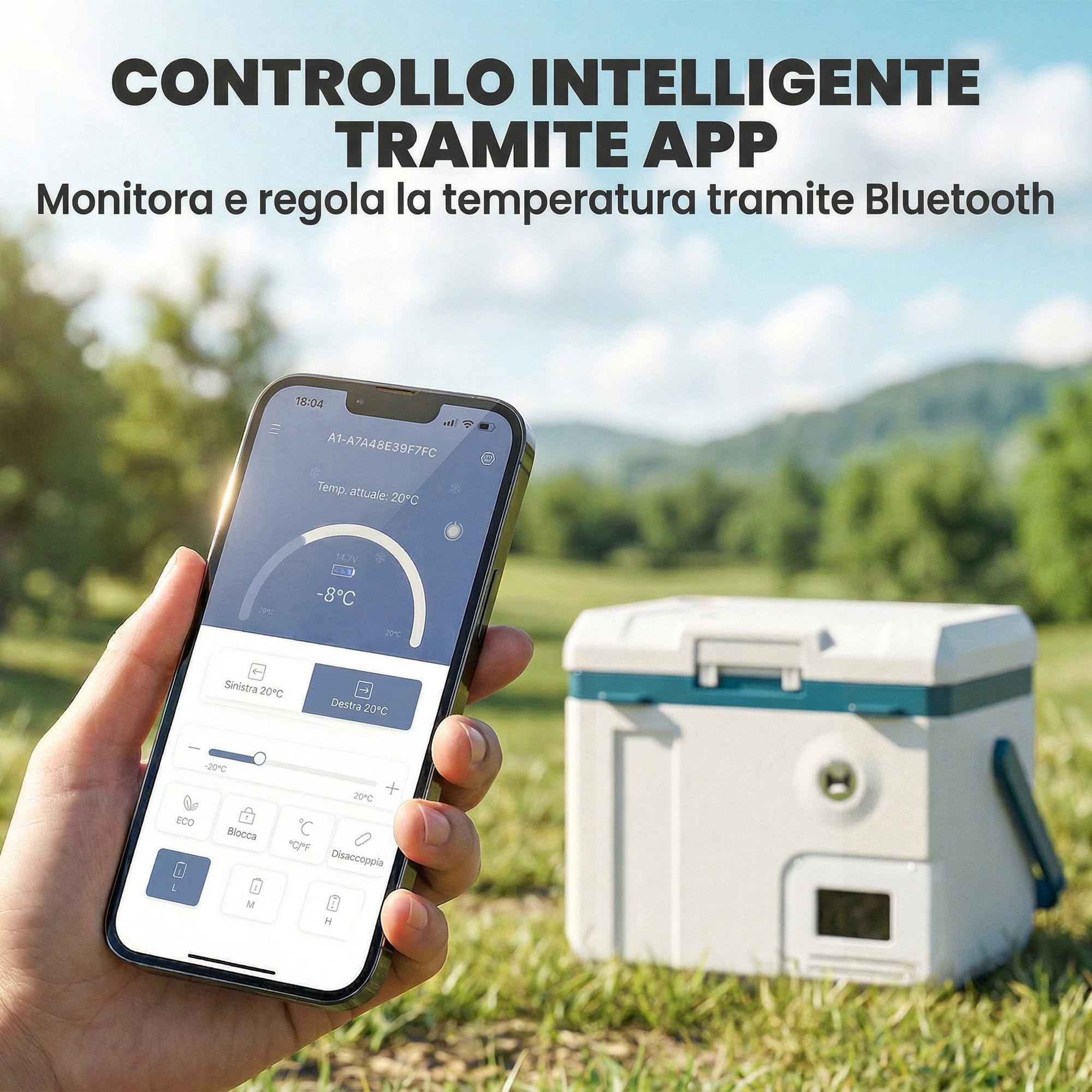 Outsunny Frigorifero Portatile 19L con Compressore, Mini Frigo Elettrico Anti-Shock, APP Bluetooth, 12V/24V/240V, -20°C a 20°C