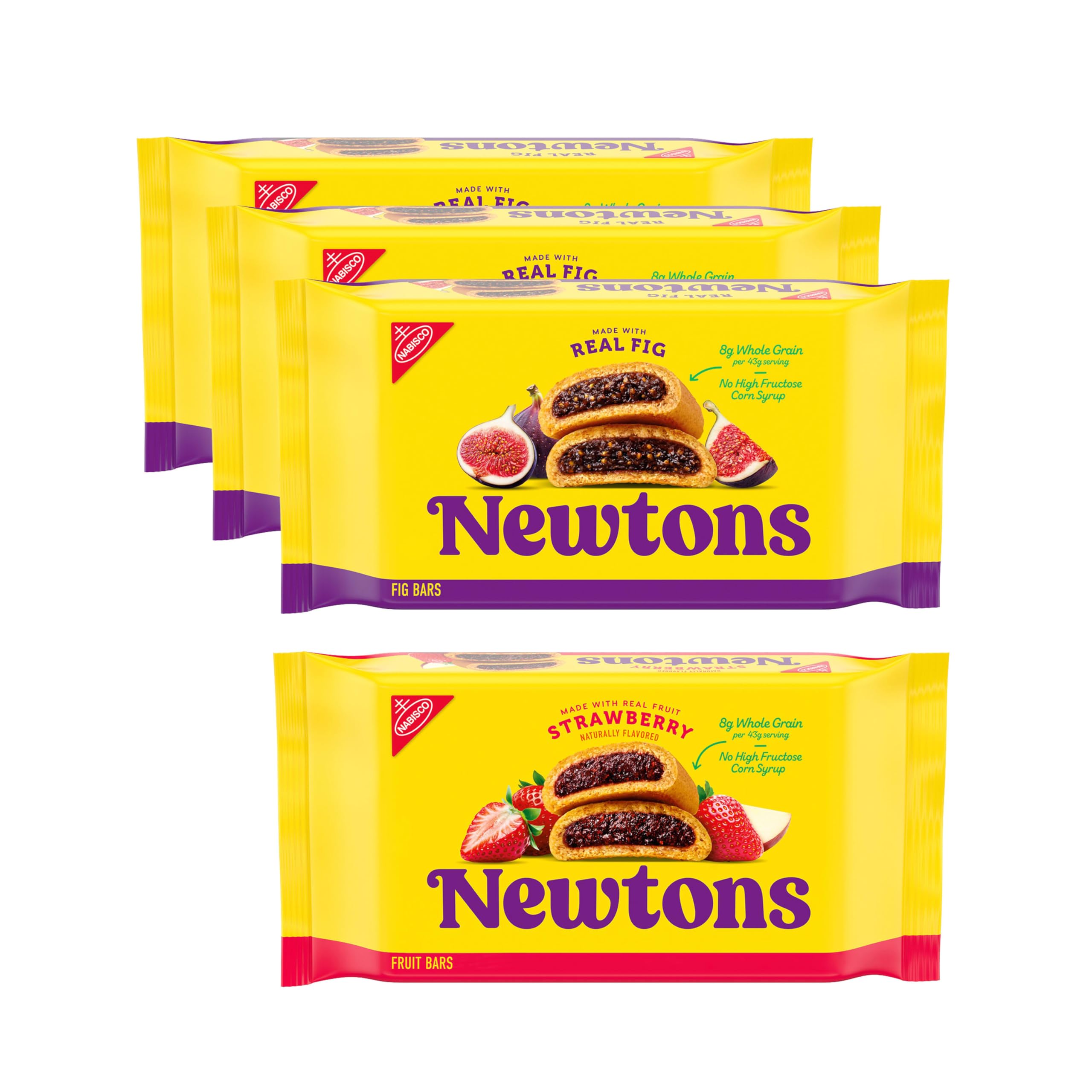 Newtons - Paquete variado de galletas suaves y masticables, galletas de higo, fresa y bayas triples 100% de trigo integral, paquete de 4