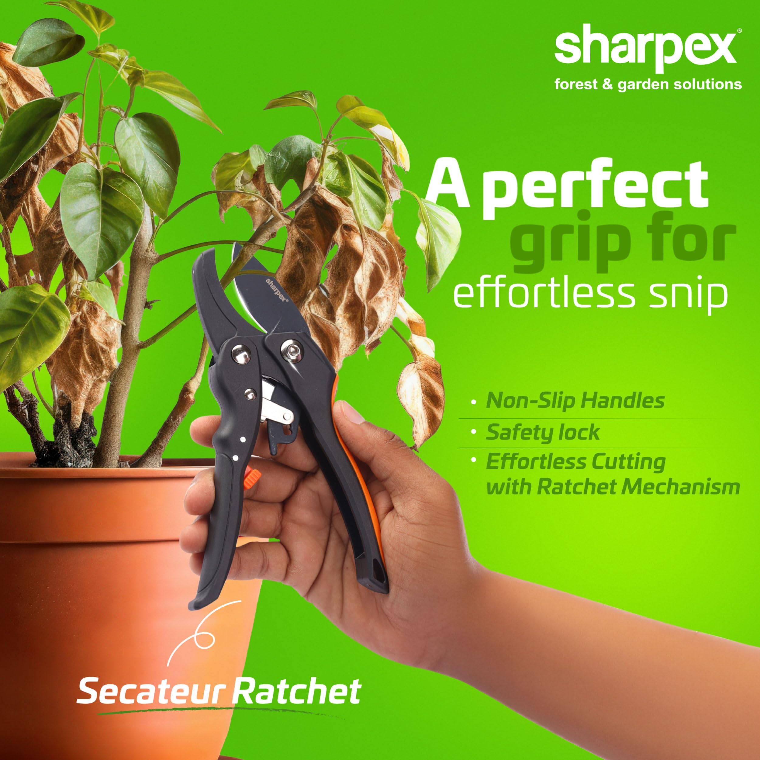 Sharpex Ratchet Pruning Shears - Arthritis Relief -2