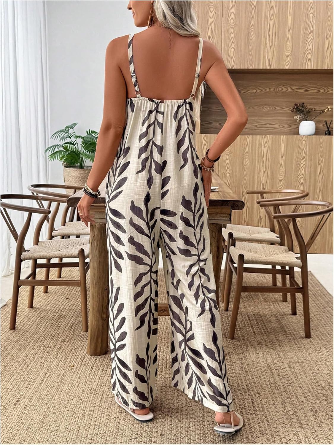 SOLY HUX Boho Wide Leg Jumpsuits for Women Spaghetti Strap Summer Vacation Long Romper with Pockets - Image 2