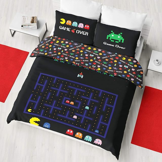 Retro Games Single/Double Duvet Cover Reversible Bedding Set Gaming (Double Duvet)