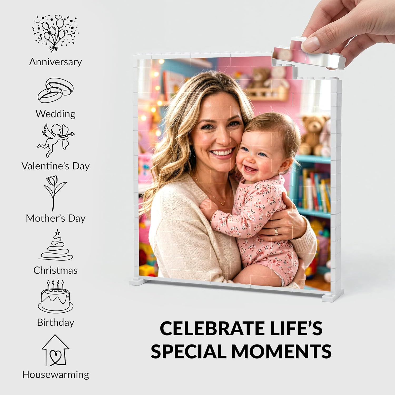ArtPix 3D Custom Building Brick Personalized Photo Block, Customized Mothers Day Gifts for Mom, Women, Wife, Men, Her, Him, Couples, Unique Picture Frame With Your Own Photo