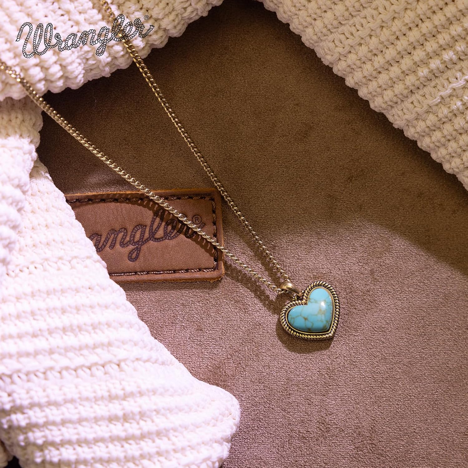 Montana West Wrangler Heart Turquoise Pendant Necklace for Women Western Gold Plated Cowgirl Cowboy Classic Trendy Jewelry