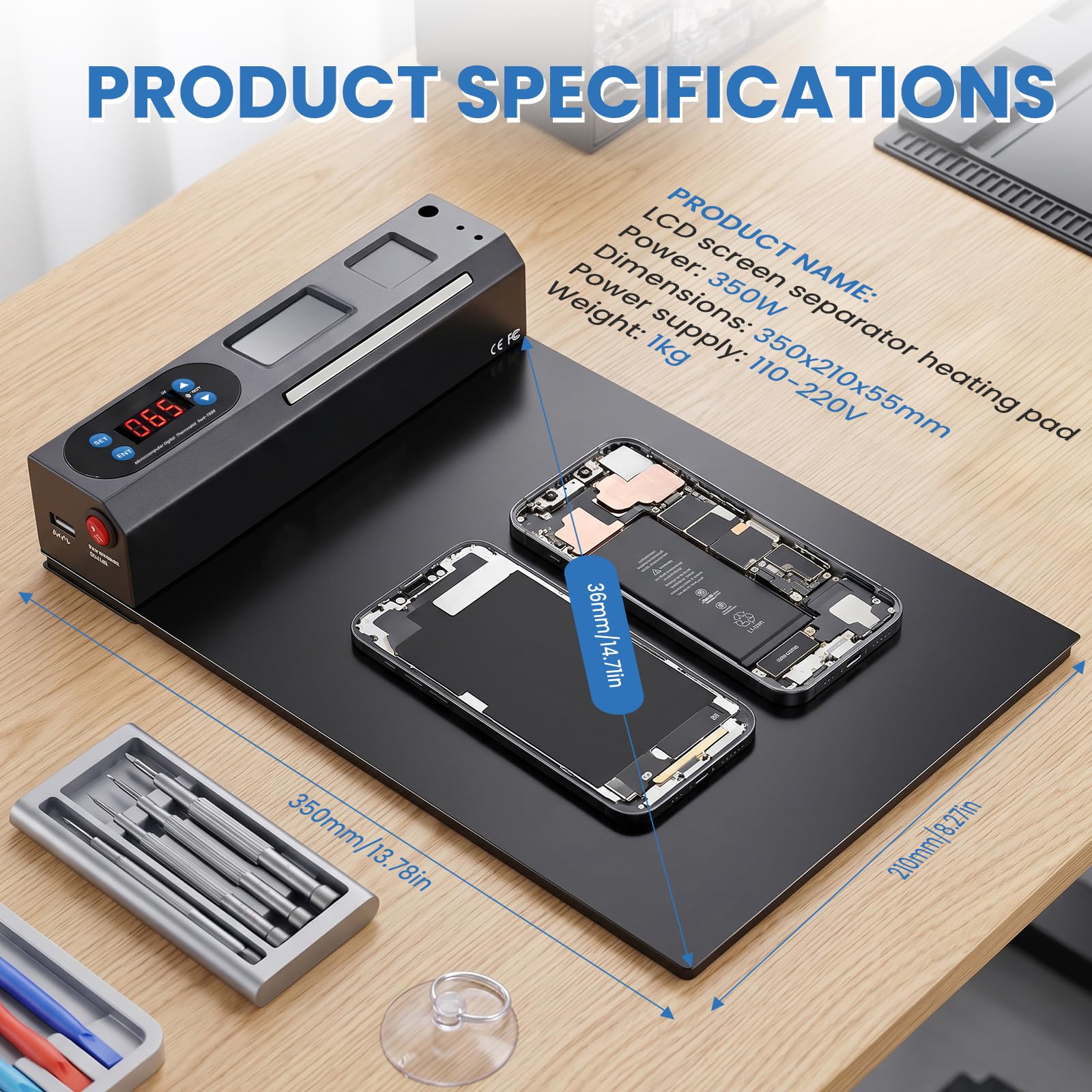 YUCHENGTECH Piastra Riscaldante per Smartphone Tappetino Riscaldante per Riparazione Smartphone Separatore Schermo LCD per Riparazione Telefono/Cellulare/Tablet