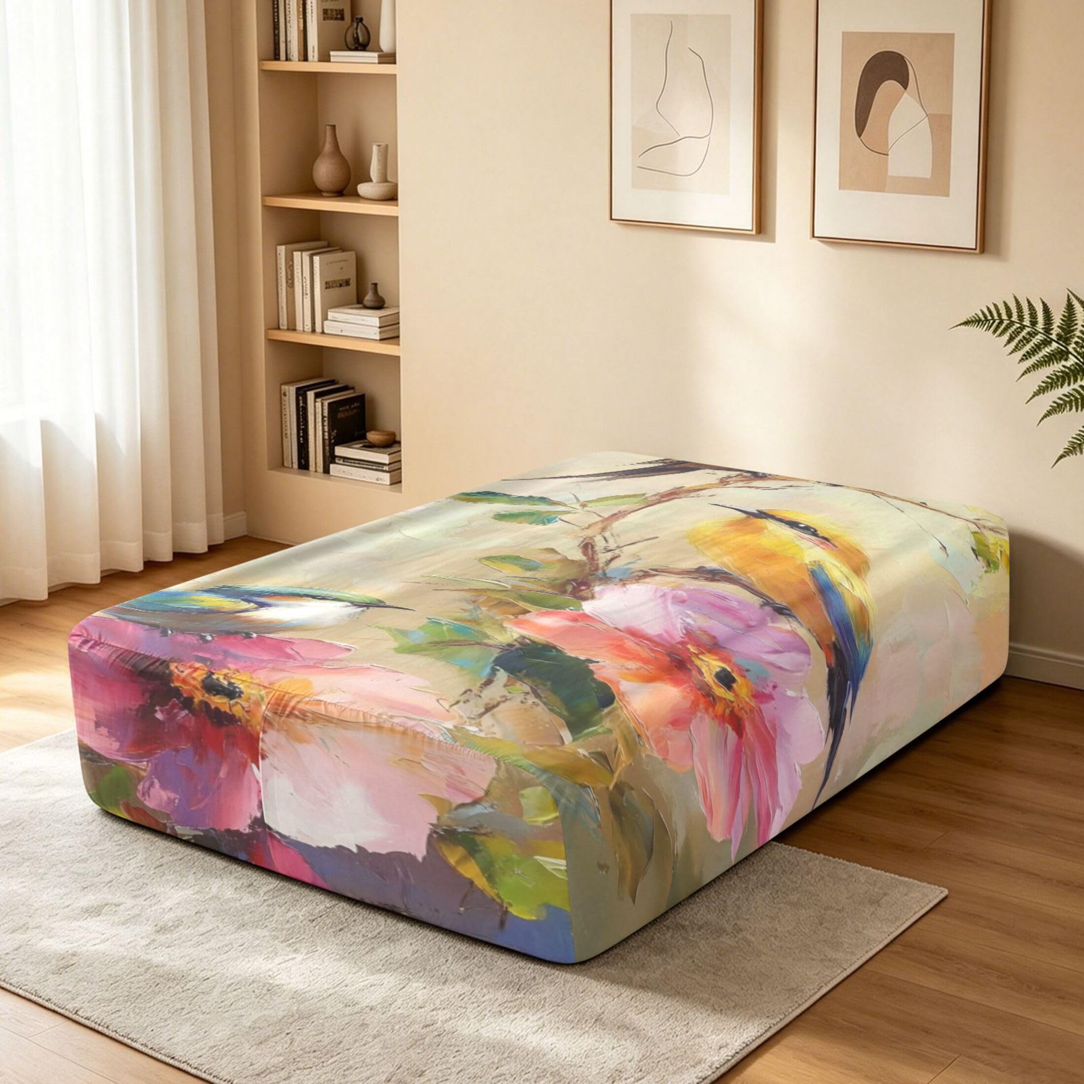 Colorful Birds - Sábana bajera ajustable individual para colchón de aire, bolsillo extra profundo de 24 pulgadas, funda suave y transpirable con apertura de válvula de cremallera para cama de