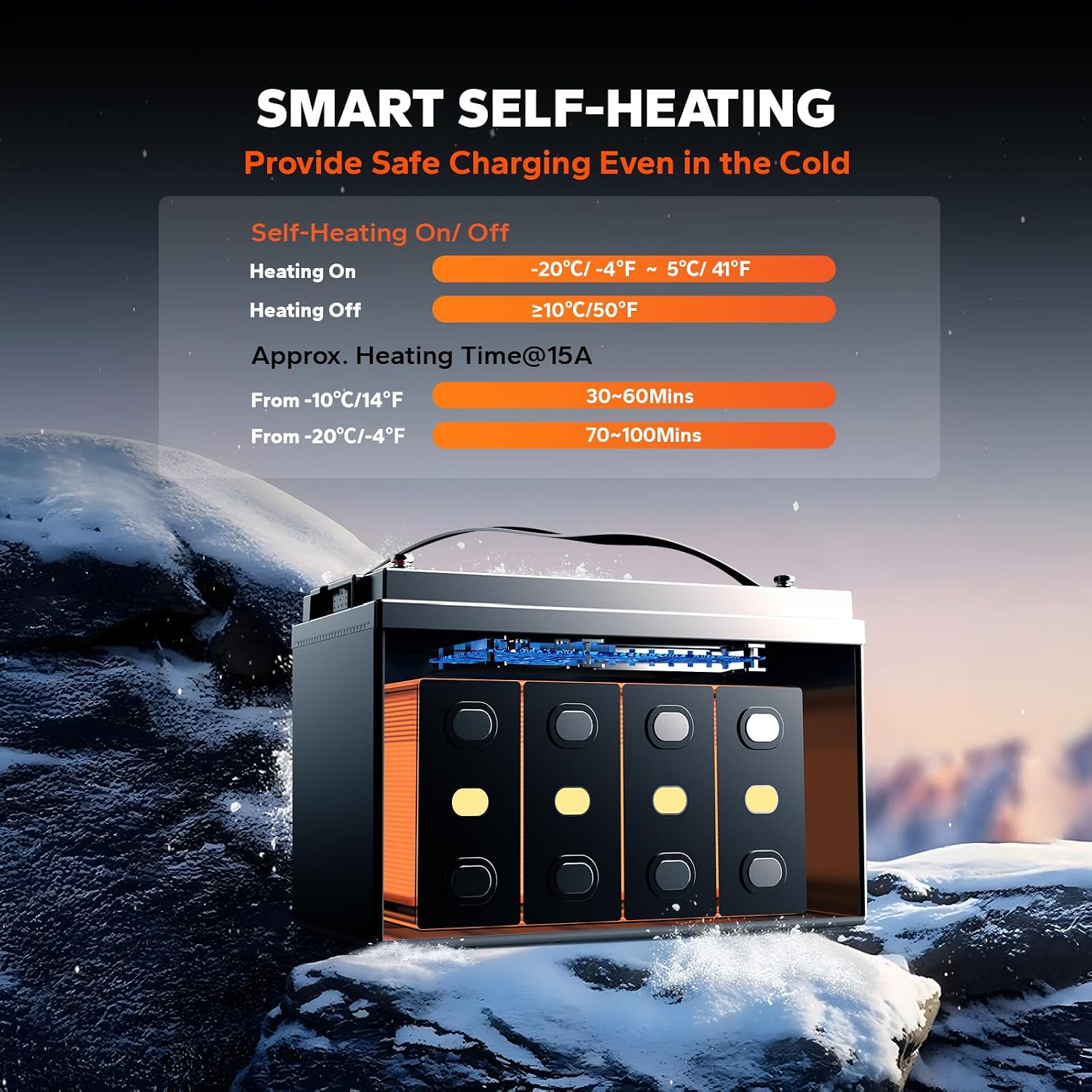 LiTime 12V 100Ah Self-Heating LiFePO4 Lithium Battery (Group31), Max. 15000 Deep Cycles Battery, 1280W Load Power Perfect for Trolling Motor, RV, Marine.