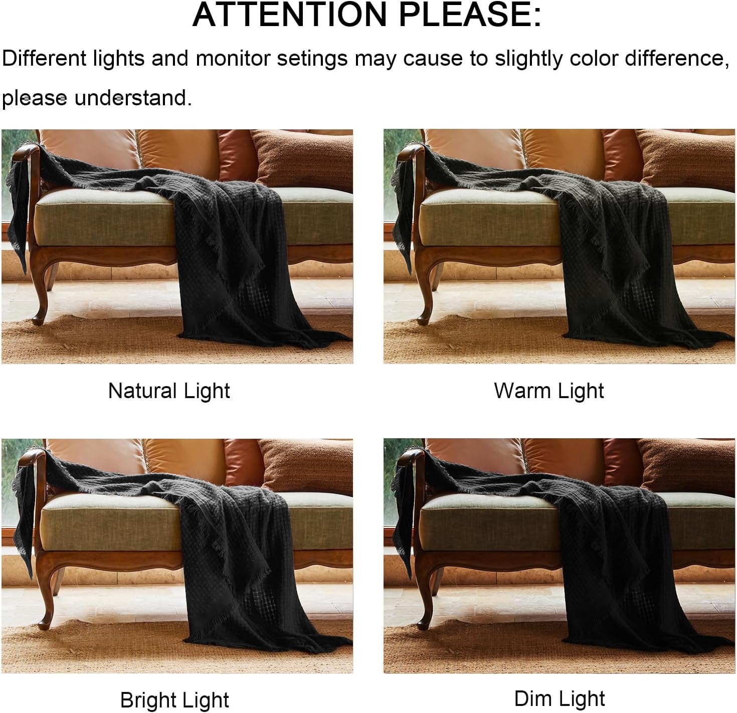 lifein Fall Black Throw Blanket for Couch-Soft Boho Bed Throw Blankets,Cozy Knitted Waffle Throw,Small Farmhouse Lightweight Blanket&Throw for Autumn,Woman,Man,Chair,Sofa,Home Decor(Black,50 * 60") - Image 6