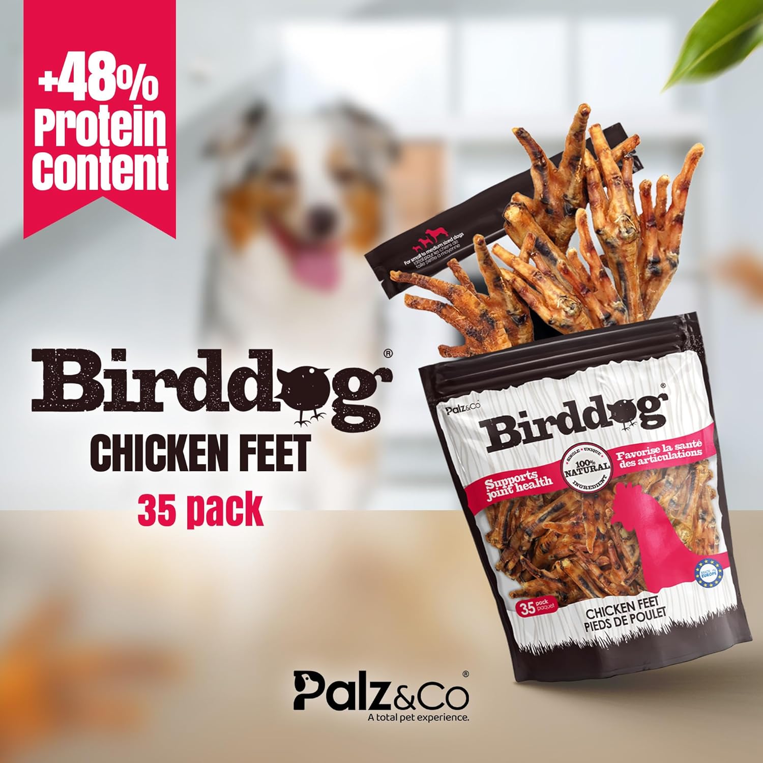 Palz&Co Chicken Feet - 35 Pack of 100% Natural Single Ingredient Treats - Grain Free, High Protein, Nail Free, Crunchy & Chewy Texture