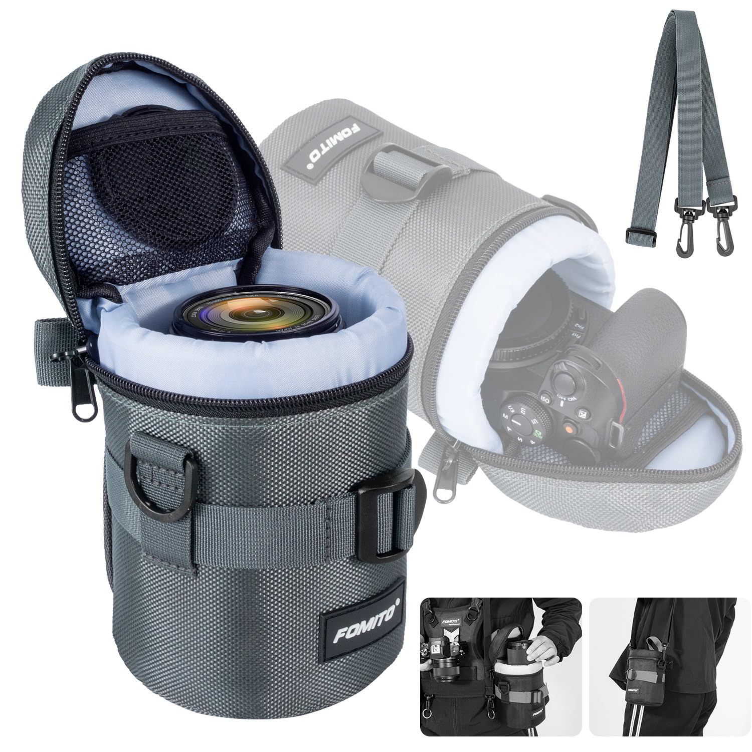 FOMITO Camera Lens Case Pouch Bag for Canon EF-S 17-55mm/17-85mm,EF 35mm f2, Nikon AF-S 18-200mm/18-105mm/18-300mm, Fujifilm XF 56mm f1.2 R & More