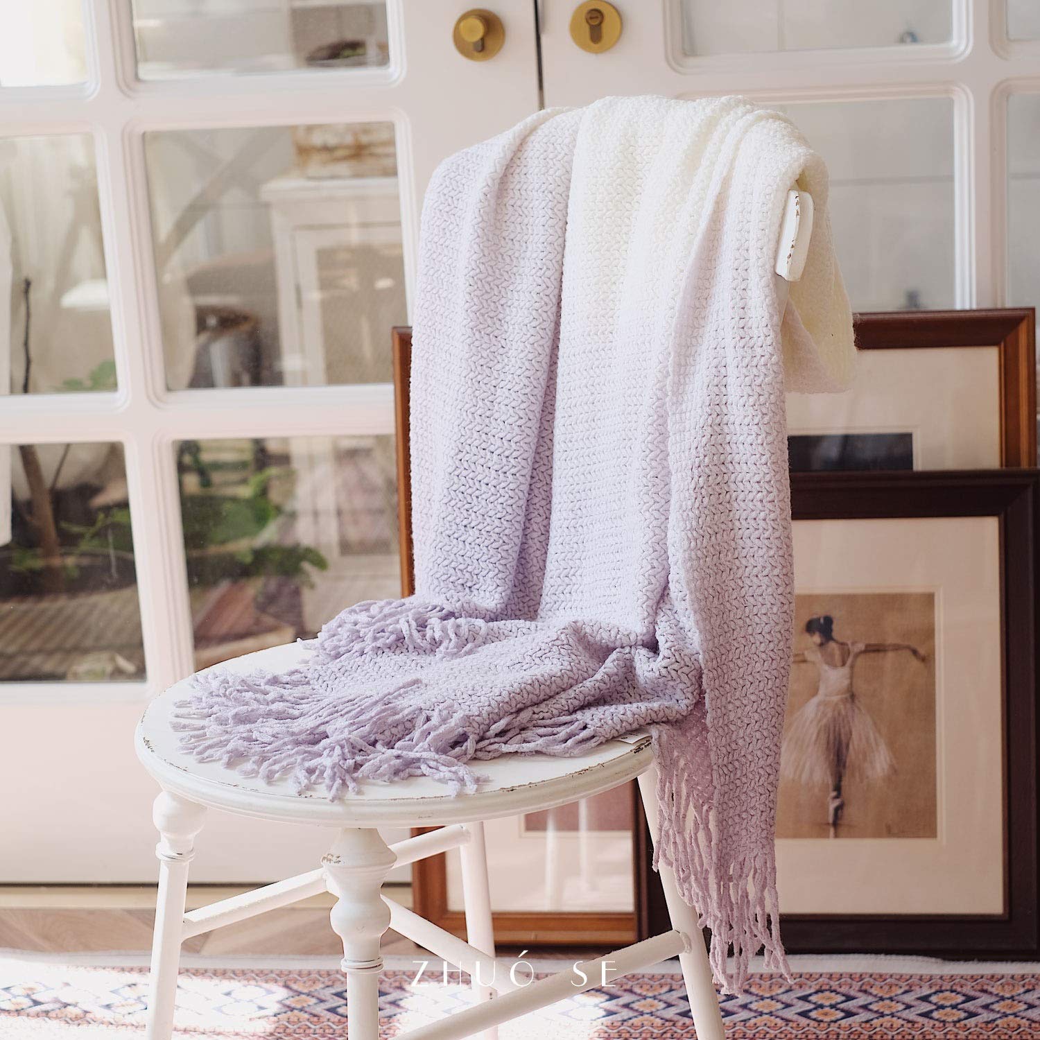 AI XIN SHOP Super Soft Cozy Acrylic Gradual Throw Blanket with Tassels, Gradient Decorative Accent Woven Blanket for Bed Sofa Couch Living Bed Room Rust Blanket