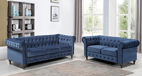 Miniatura 5 de Teressa Sofá biplaza Chesterfield de terciopelo para sala de estar, apartamento u oficina, sofá moderno de dos plazas de mediados de siglo para