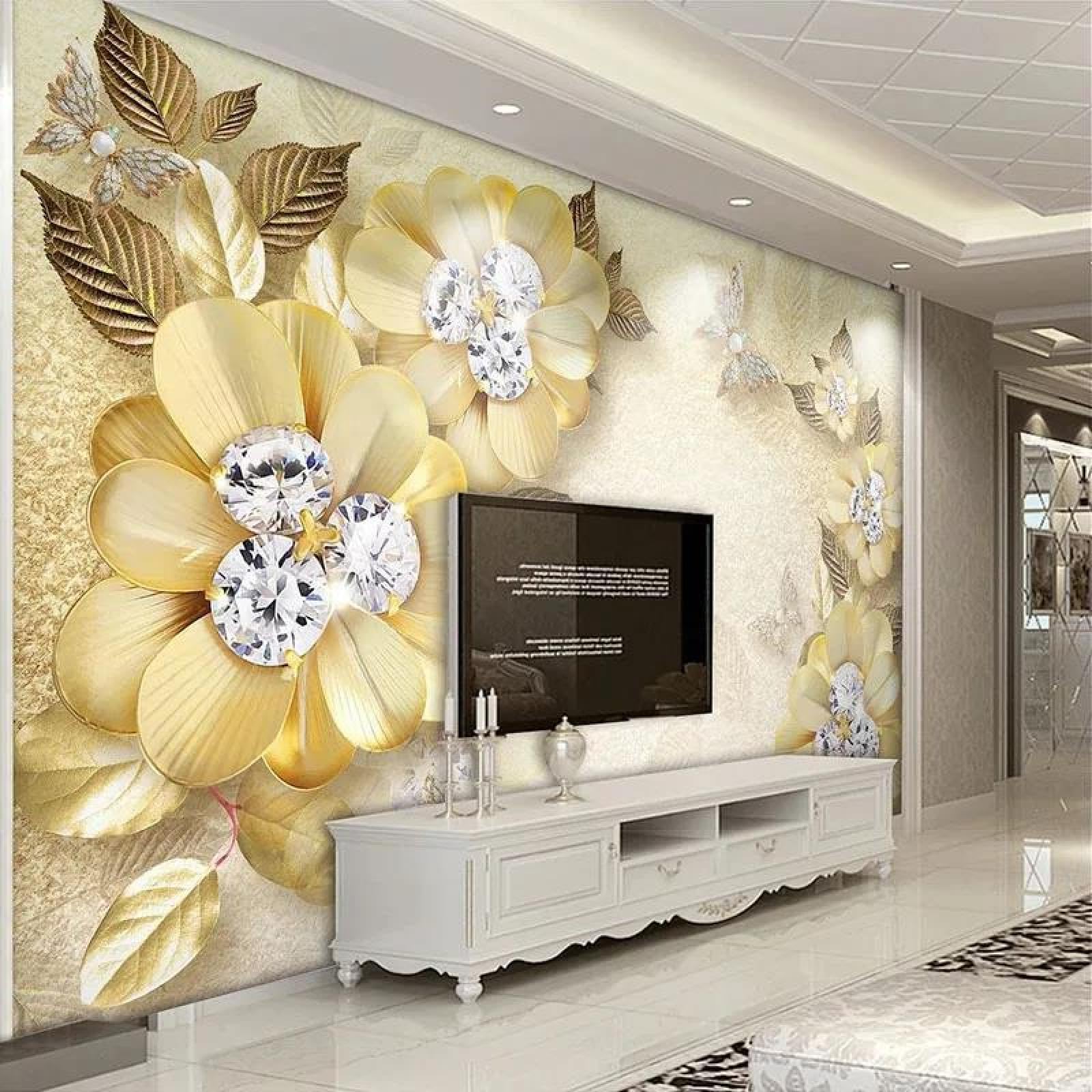 Papier peint fleurs d'or pour salon et chambre décoration élégante