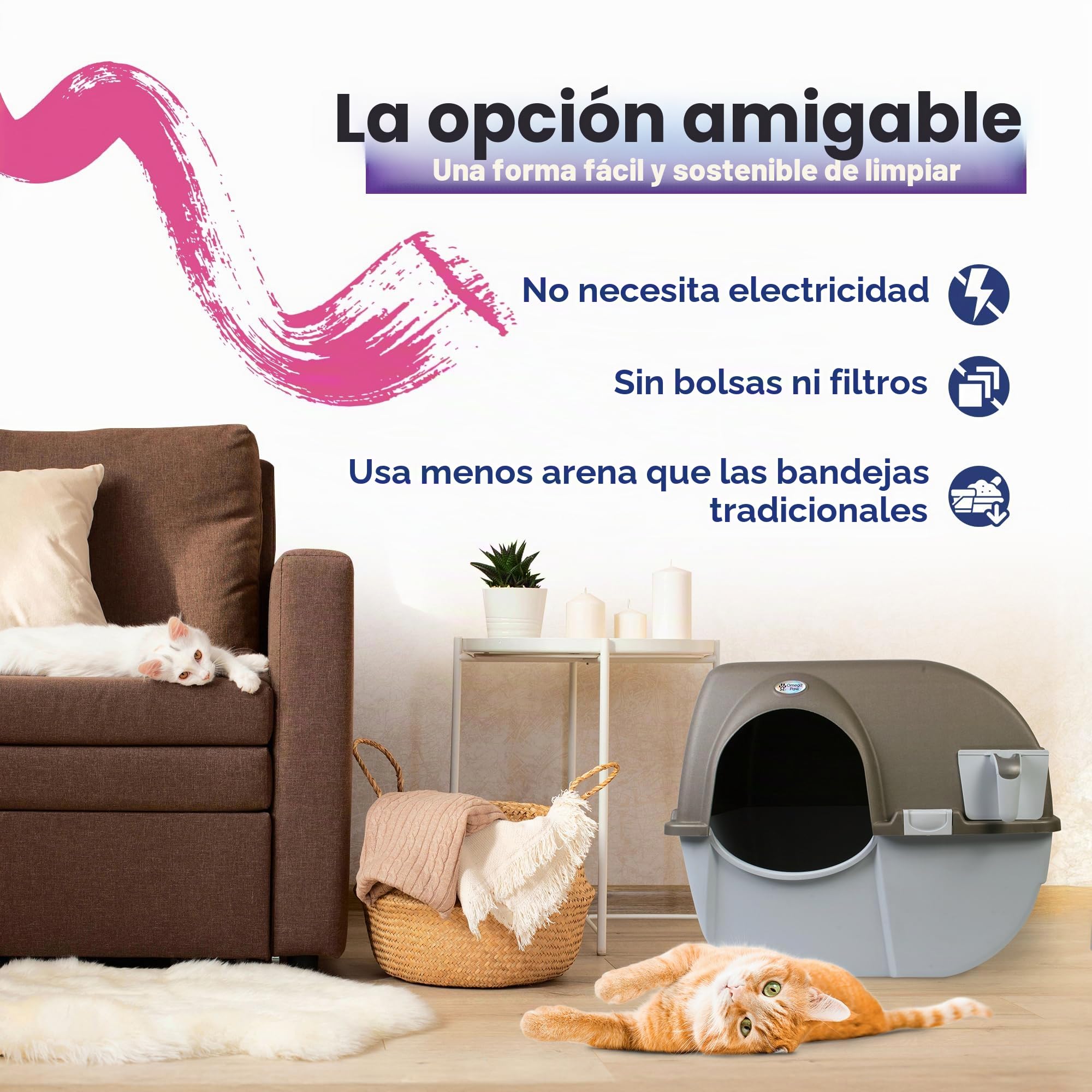 Omega Paw NRA15 - Caja de arena autolimpiable, tamaño regular, color gris