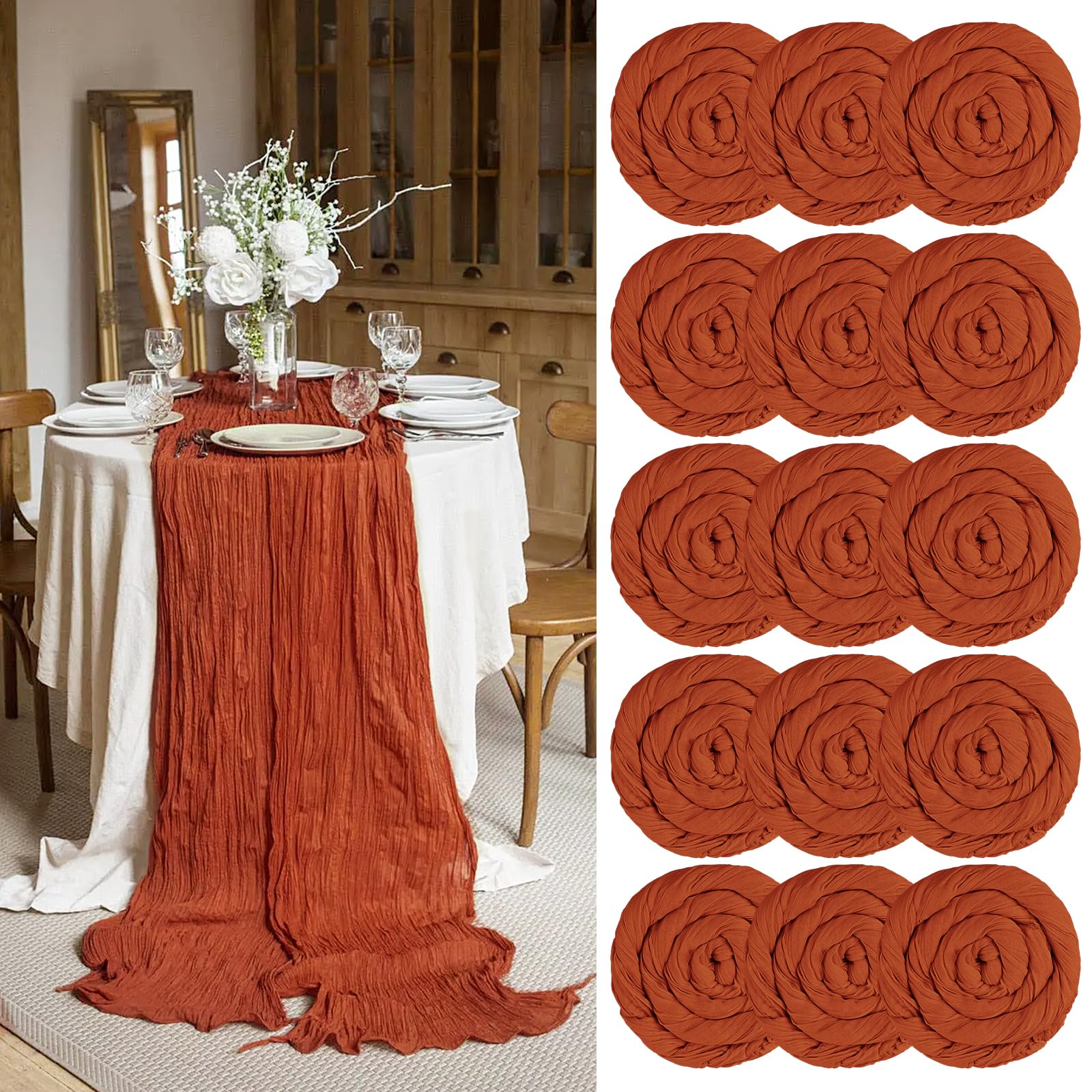 Chemin de table étamine terre cuite pour habiller facilement vos tables de mariage