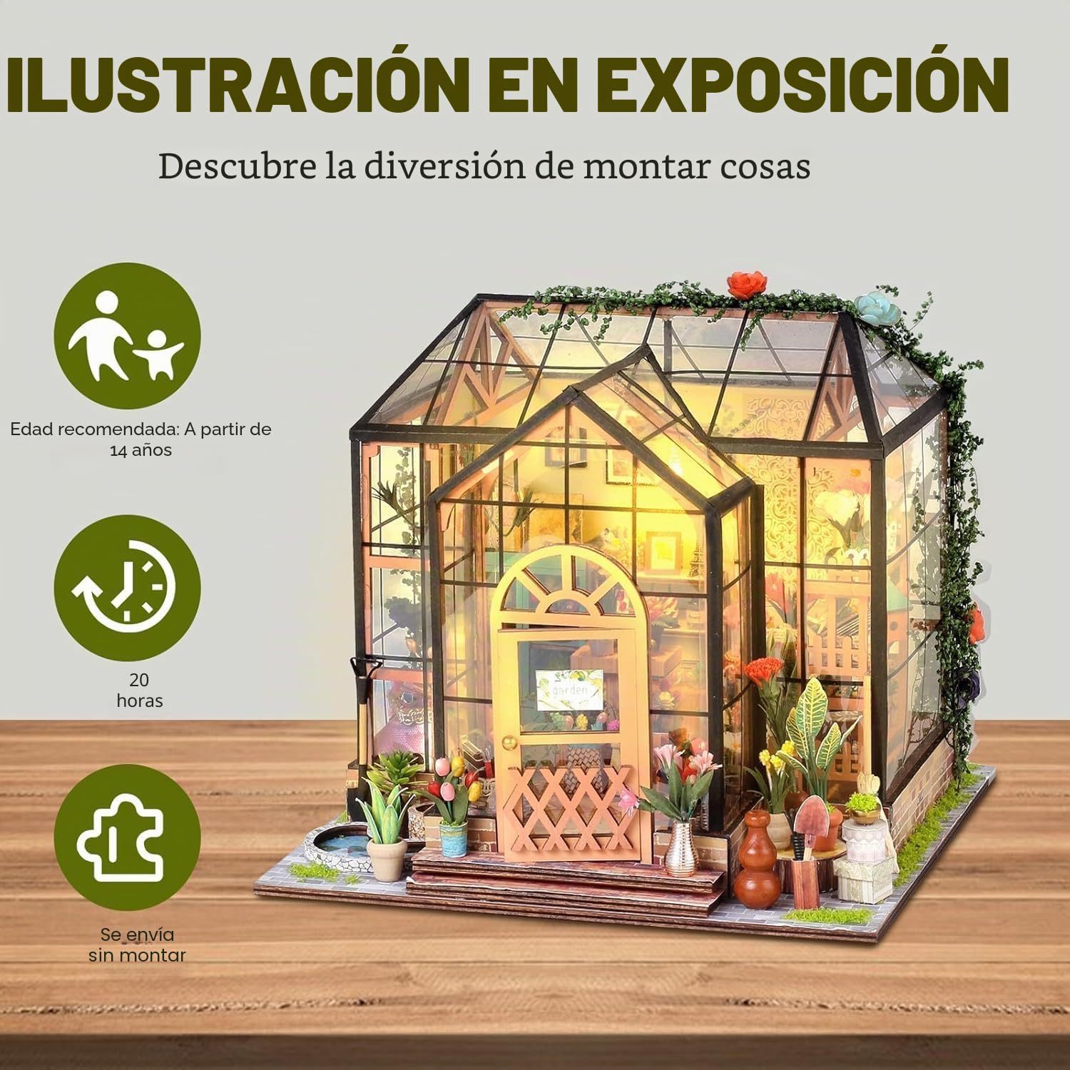 Casa de muñecas en Miniatura DIY con Muebles: Kits de Cocina de Invernadero de Madera con luz, Rompecabezas 3D Mini Modelo de casa de Madera Muebles en Miniatura Diorama Regalos de cumpleaños para | Rompecabezas 3D Mini Modelo con Muebles – Diorama – Rega