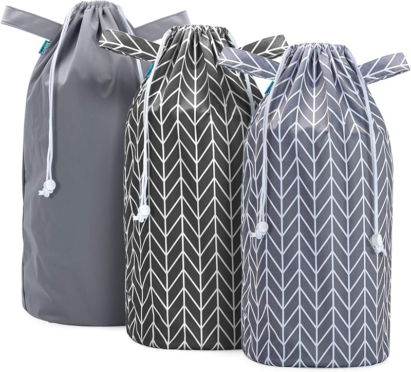 Teamoy Paquete de 3 forros para pañales de tela, gris+flechas grises+flechas negras | Bolsa húmeda reutilizable para pañales con cordón, se adapta a Dekor, cubos de pañales Ubbi