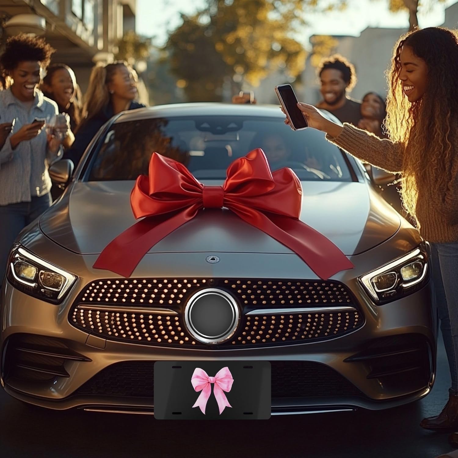 Cute Pink Car Accessories for Teens & Women: Custom Front License Plate, Pink & Black, Girly Bow Decor, Coquette Room & Wall Decor Coquette Aesthetic Coquette Car Accessories Preppy Girly Car Decor