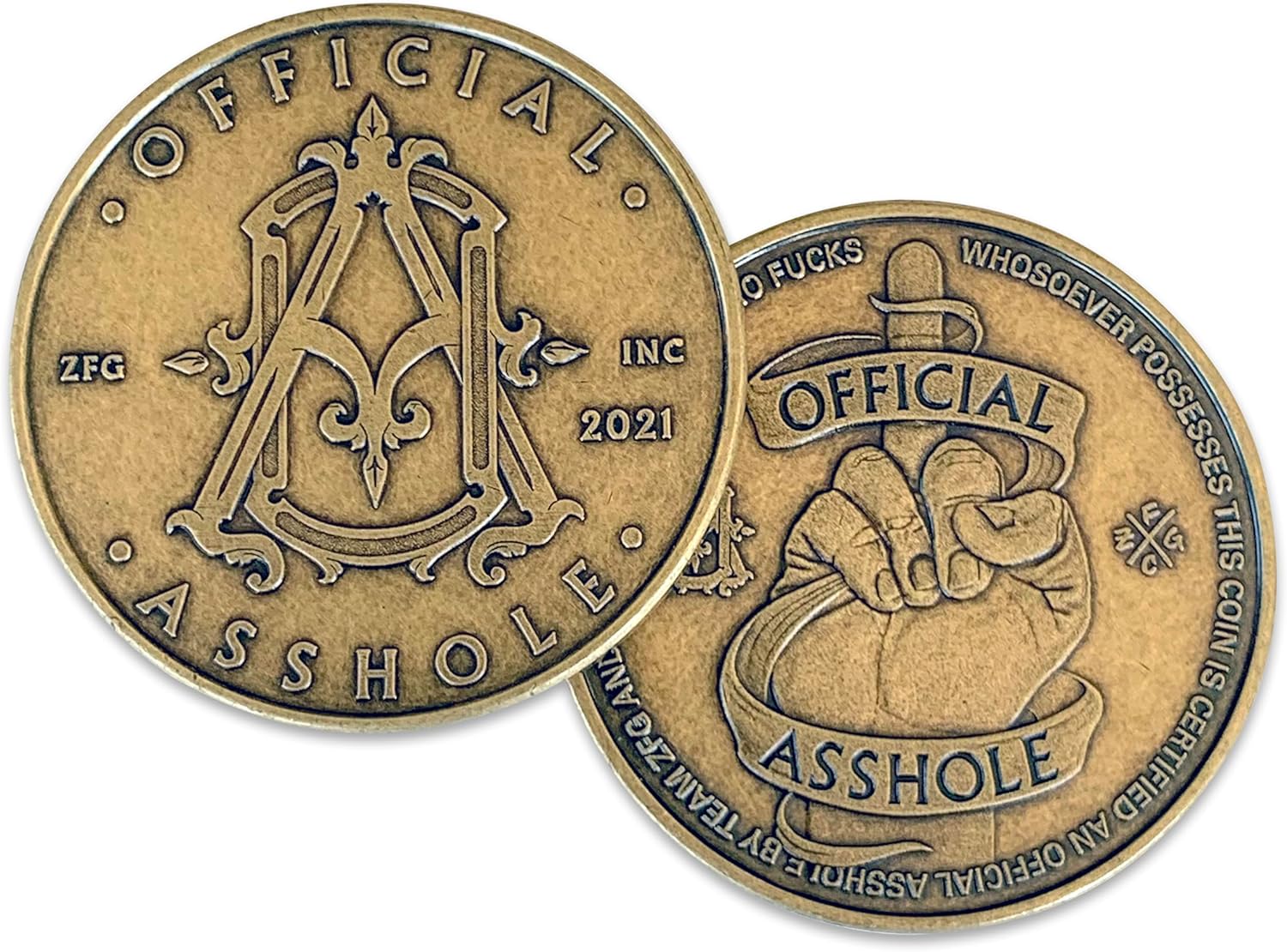ZFG Inc. Blemished Scratch & Dent Official Asshole Coin 2-Coin Pack, Collectible Challenge Joke Coin