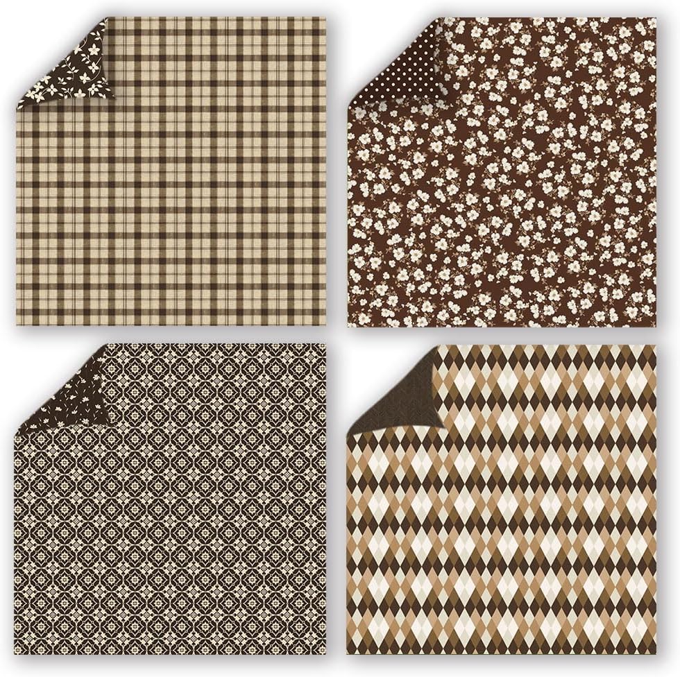Seal Brown Double Sided Scrapbook Paper 12x12 Inch, 24 Sheets 24 Unique Rustic Patterns, 160gsm Acid Free Vintage Farmhouse Cardstock for Junk Journal, Cardmaking and DIY Crafts image 4