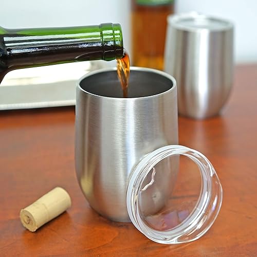 Miniatura 4 de Southern Homewares - Copas de vino de acero inoxidable de doble pared sin tallo con tapas, 14 onzas, juego de 2 unidades, vasos de vino aislados