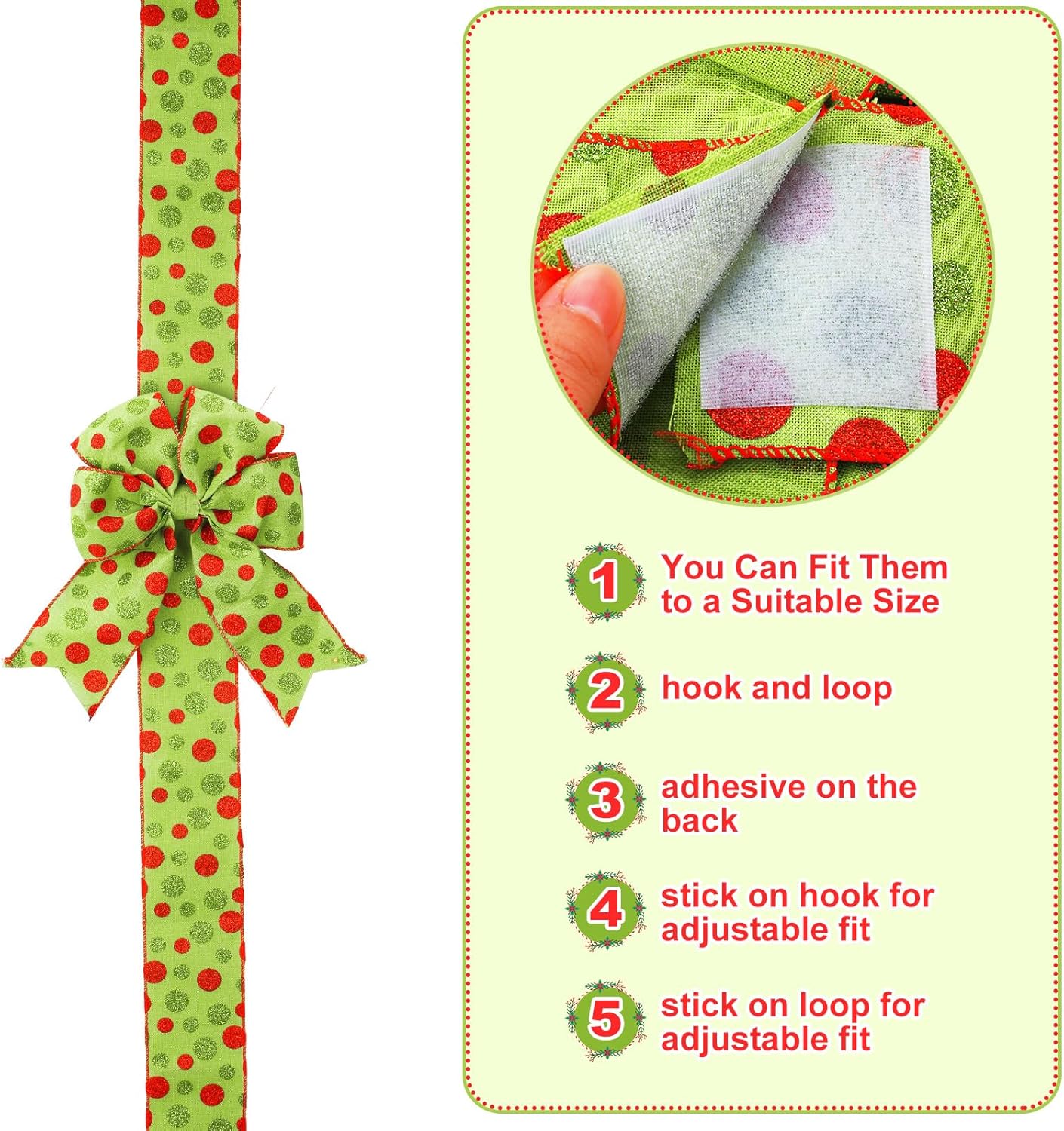 Syhood 6 Pcs Christmas Cabinet Door Bows Large Xmas Ribbons Cabinet Door Windows Bows for Christmas Festive Party Cabinets Furniture Kitchen Decorations(Polka Dots,Red and Green)