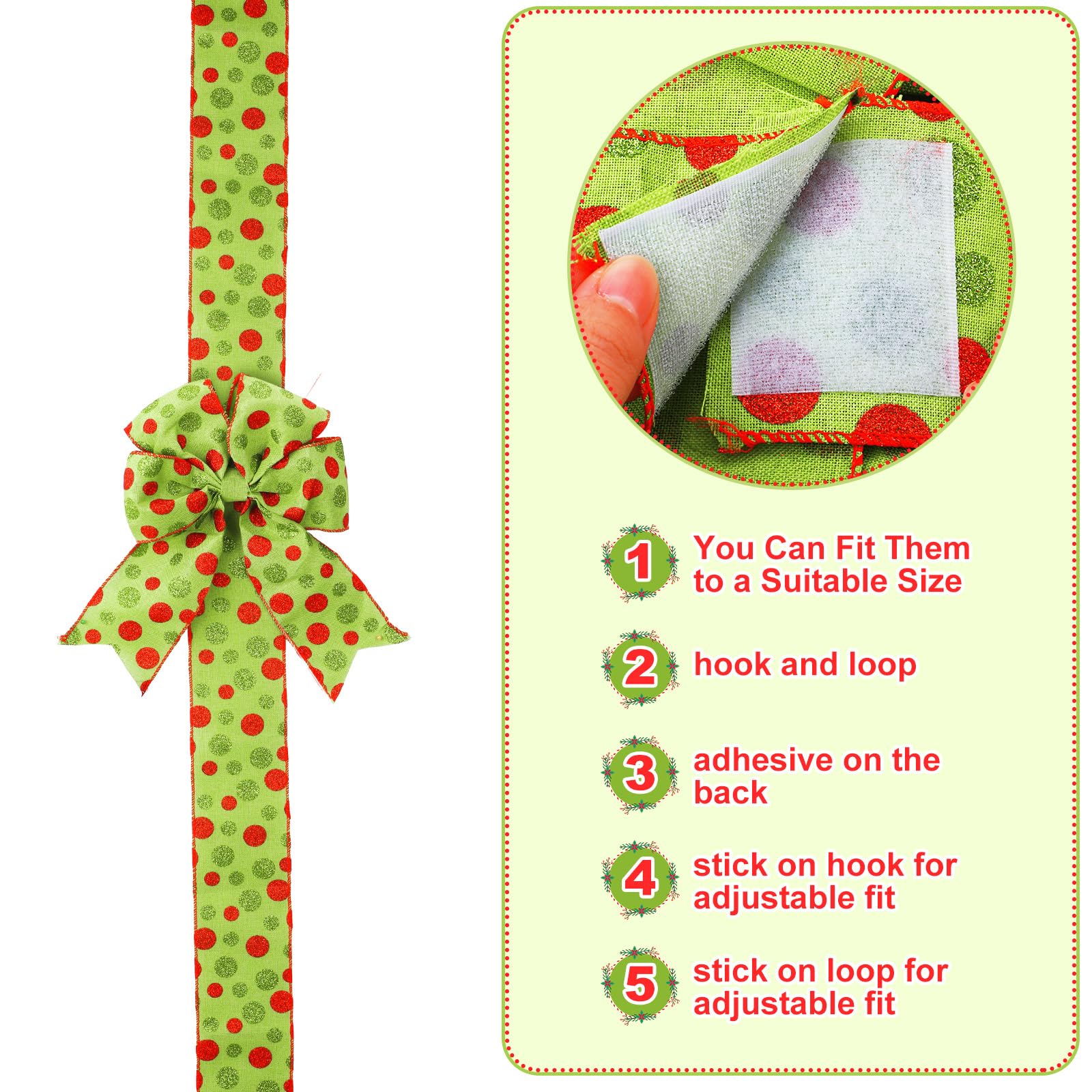 Syhood Lot de 6 rubans de Noël pour armoire, porte, décoration festive - Grande fenêtre - Pour meubles, chambres, fournitures de fête (pois, 7,5 cm)