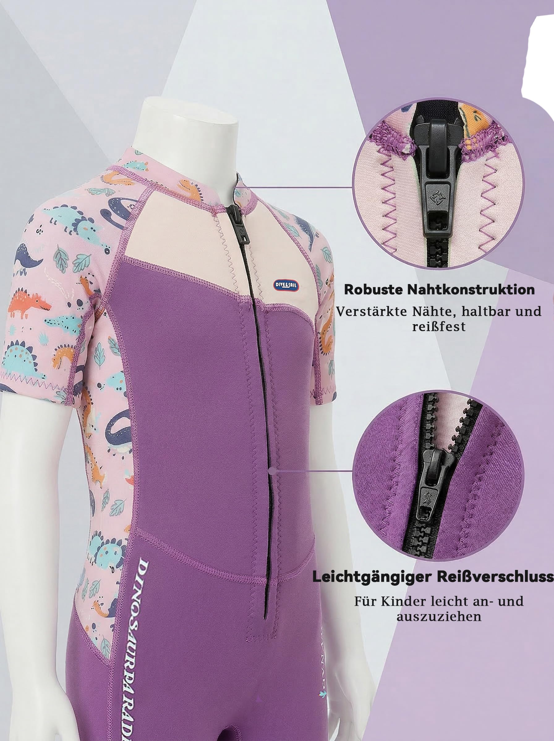Mädchen 2.5mm Neoprenanzug Kinder Einteiler Tauchanzug Tropisch Violet Kurzarm Shorty Badeanzug Schnorchel One Piece Wetsuit