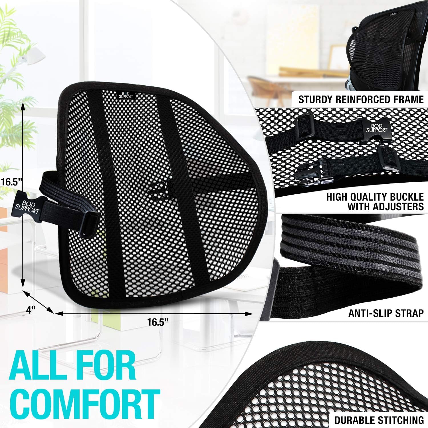 Seat Cushions for Office Chairs with Lumbar Support, Desk Chairs, and Car Seats - Adjustable Straps and Non-Slip Ergonomic Design for Tailbone and Lower Back Pain Relief for All Day Use