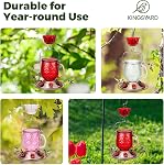 Kingsyard Glass Hummingbird Feeders for Outdoors, 16 Oz Wild Bird Feeder 6 Feeding Ports & Ant Moat Included, Hanging Bird Nectar Feeder Garden Red Décor Gifts for Mom