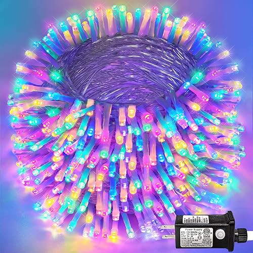 Miniatura 21 de 250 luces LED de Navidad de 82 pies, luces de Navidad blancas cálidas para exteriores, 8 modos, cable transparente, luces de hadas parpadeantes