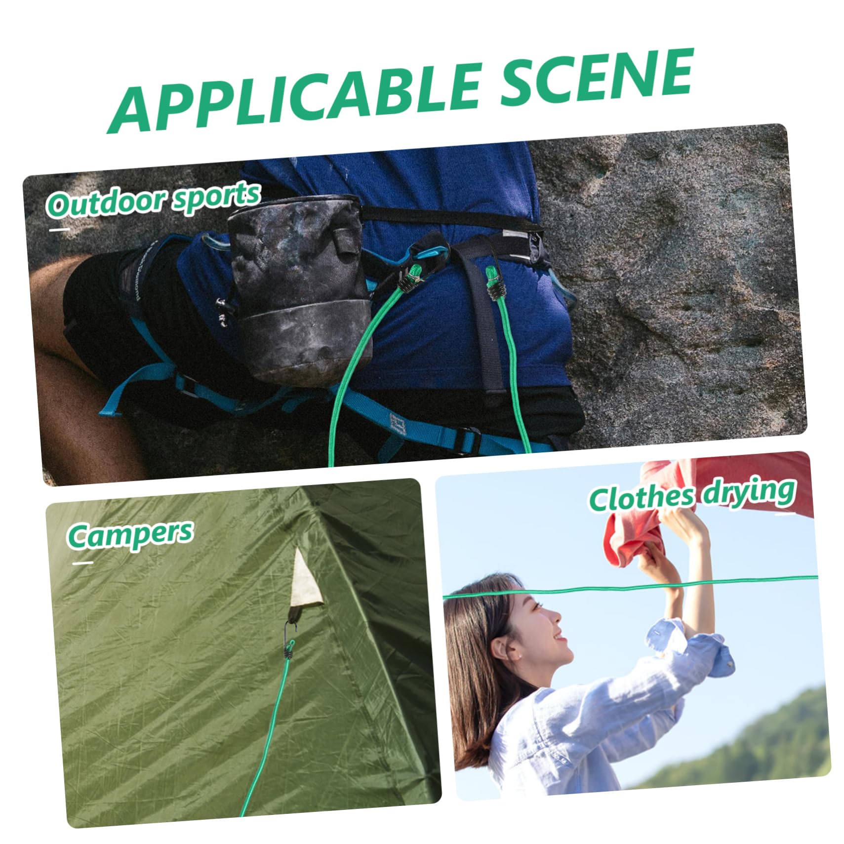 Corda Elastica con Ganci 8mm 10 Pezzi Verde per Outdoor | Facile da Trasportare e Smontare, Ciclismo e Arrampicata, Cordino in Ferro per Fissaggio e Legatura